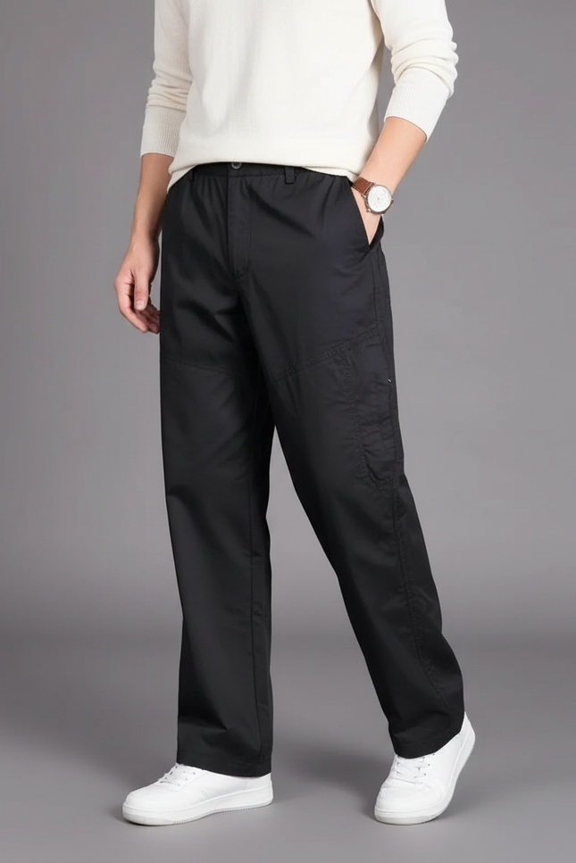 Pantalon Noir Coton Ample Décontracté Homme Uni