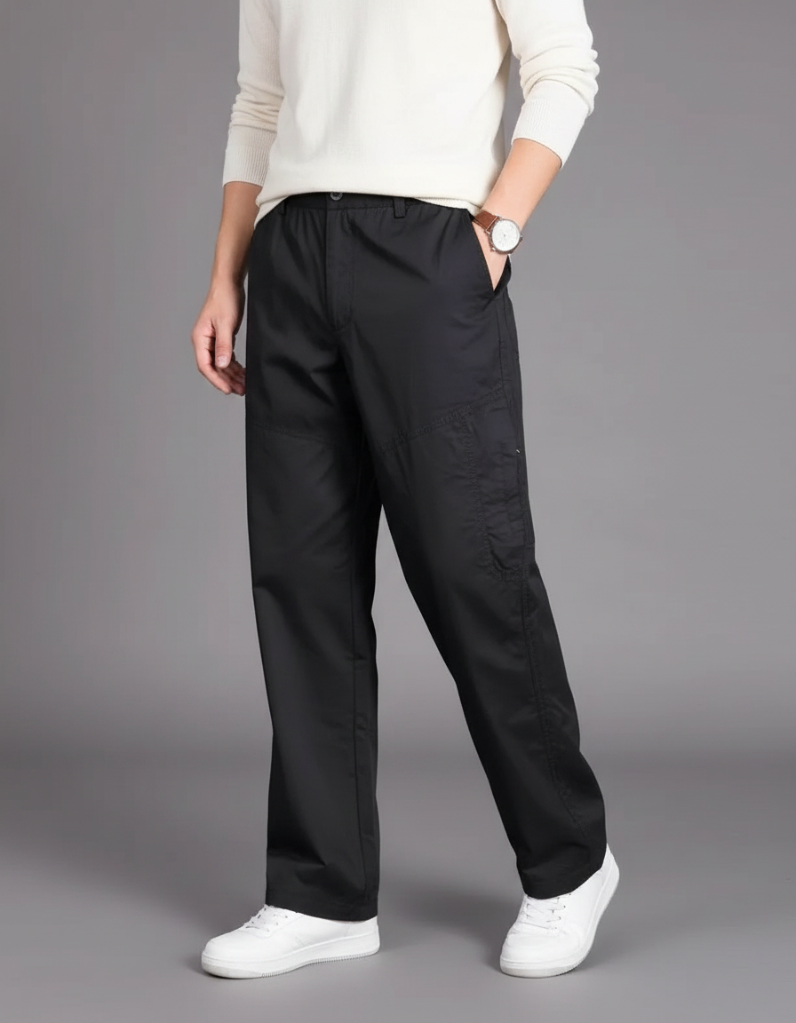 Pantalon Noir Coton Ample Décontracté Homme Uni