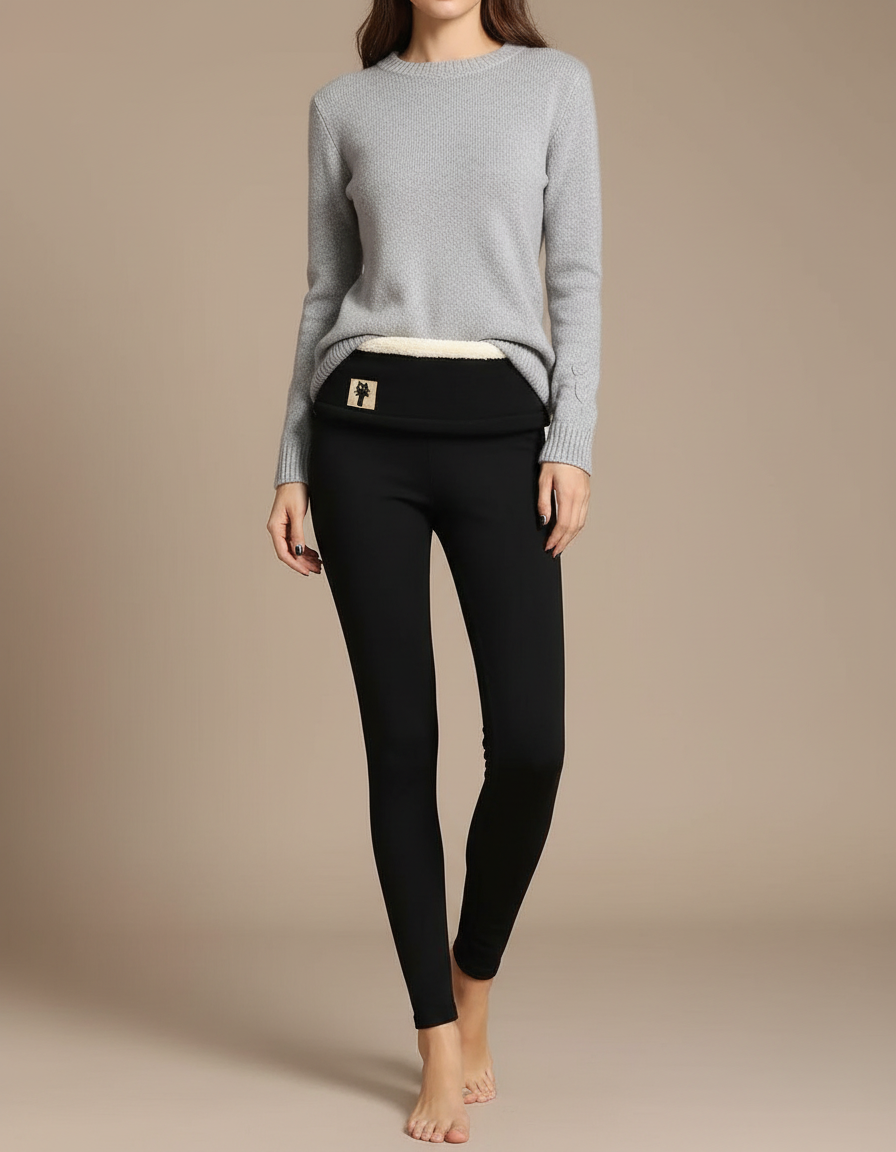 Pantalon Noir Moulant Taille Haute Chaud Hiver - Molleton