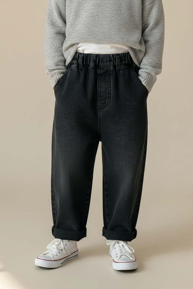 Pantalon Noir Denim Ample Enfant Décontracté Élastique - Jean