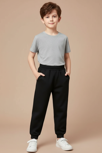 Pantalon Noir Enfant Garçon Sport Jogger Coton - Molleton