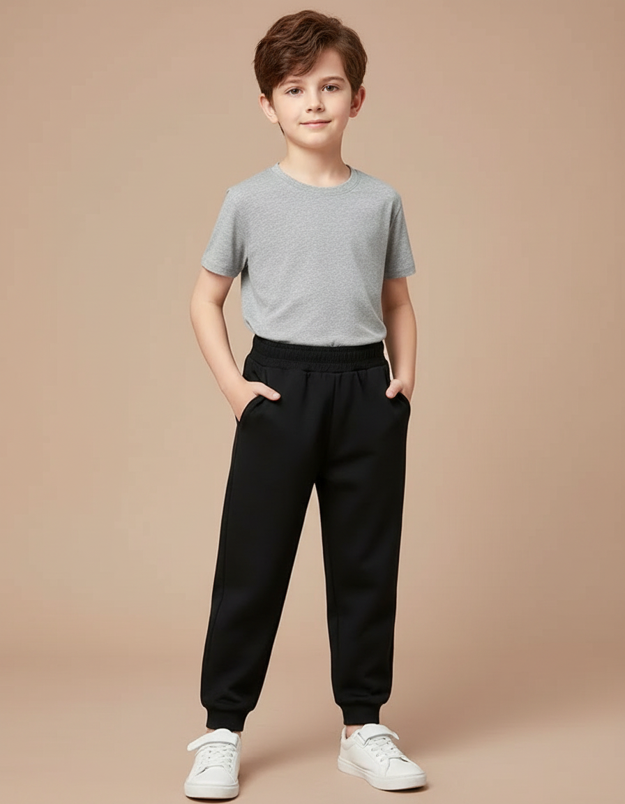 Pantalon Noir Enfant Garçon Sport Jogger Coton - Molleton