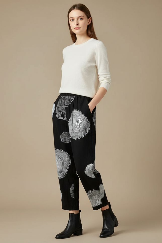 Pantalon Motif Noir Et Blanc - Viscose