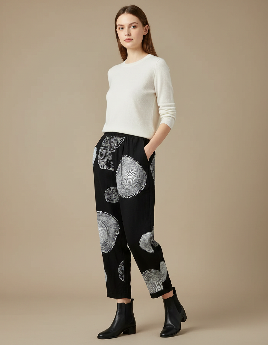 Pantalon Motif Noir Et Blanc - Viscose