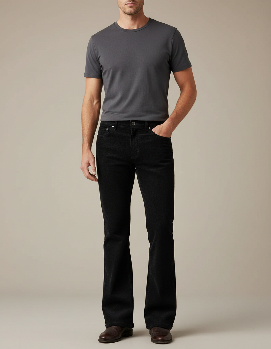 Pantalon Noir Bootcut Homme - Cordé