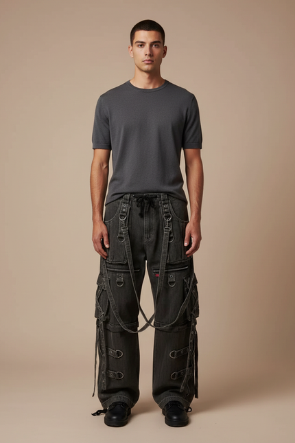 Pantalon Noir Cargo Ample Multi-poches Vintage - Jean