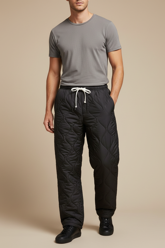Pantalon Noir Matelassé Ample Décontracté Homme Hiver - Polyester