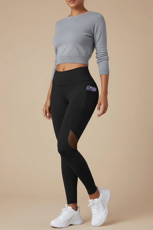 Pantalon Noir Legging Yoga Taille Haute Mesh - Polyester