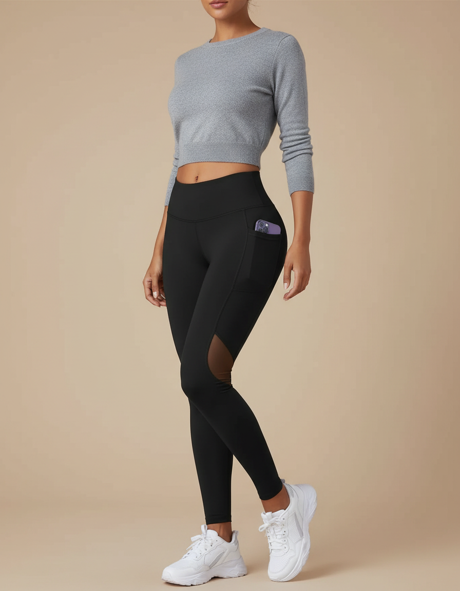 Pantalon Noir Legging Yoga Taille Haute Mesh - Polyester