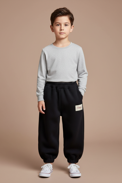 Pantalon Noir Molletonné Ample Enfant Hiver