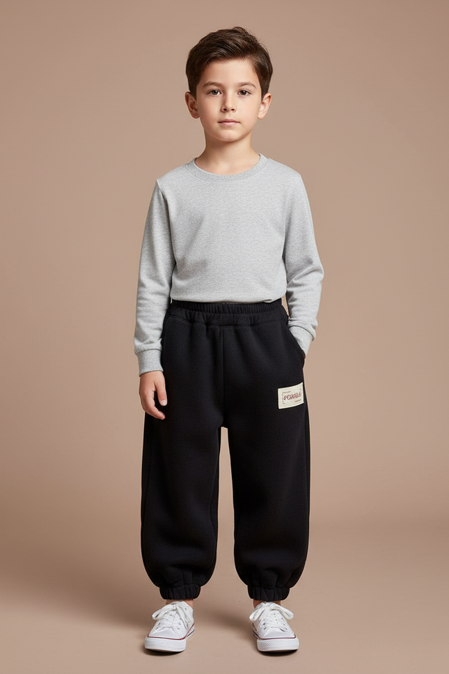 Pantalon Noir Molletonné Ample Enfant Hiver