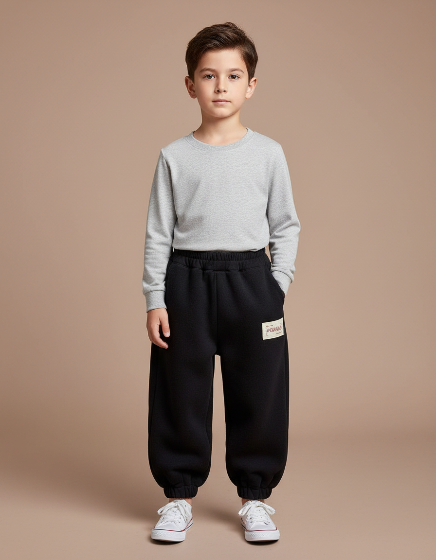 Pantalon Noir Molletonné Ample Enfant Hiver
