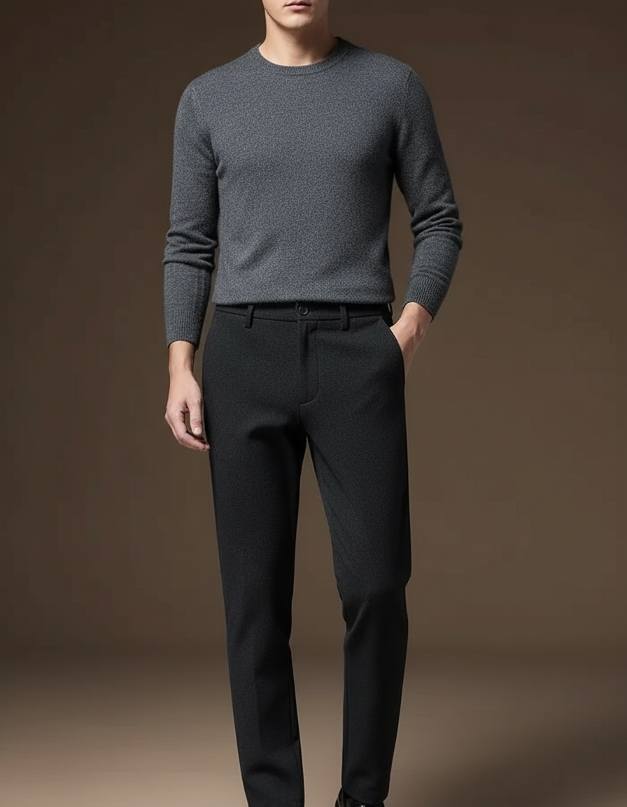 Pantalon Noir Homme Slim Droit Élégant Classique - Gabardine