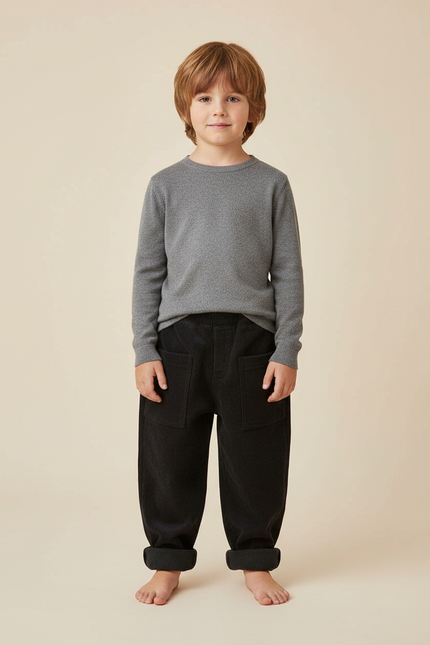 Pantalon Noir Côtelé Ample Épais Garçon Confortable - Cordé