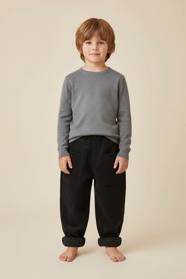 Pantalon Noir Côtelé Ample Épais Garçon Confortable - Cordé