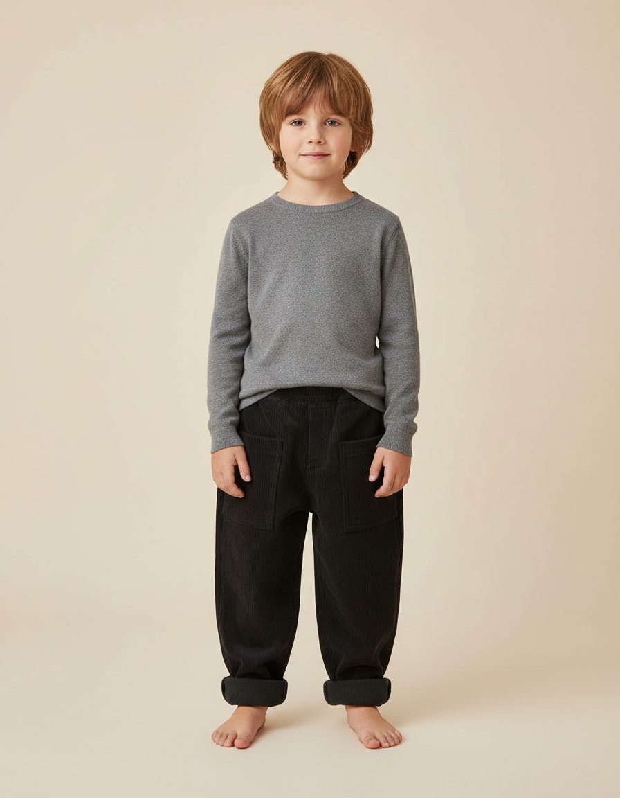 Pantalon Noir Côtelé Ample Épais Garçon Confortable - Cordé