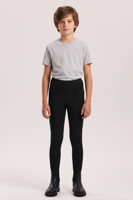 Pantalon Noir Équitation Enfant Silicone Adhérent - Polyester