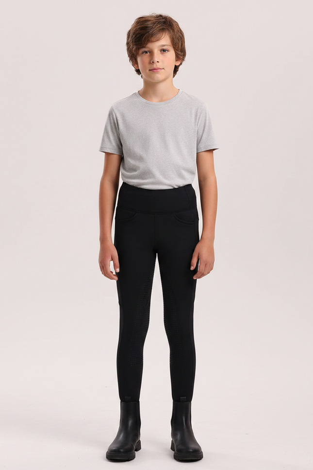 Pantalon Noir Équitation Enfant Silicone Adhérent - Polyester