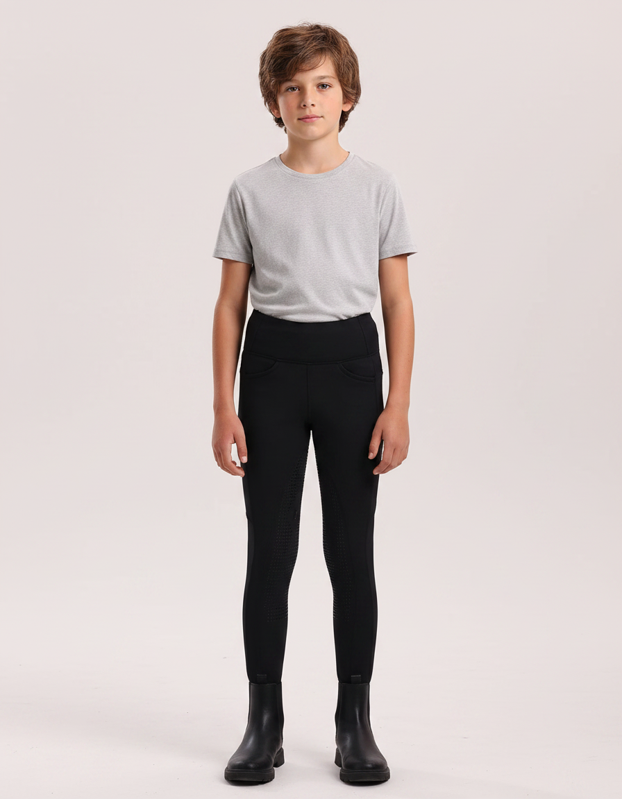 Pantalon Noir Équitation Enfant Silicone Adhérent - Polyester