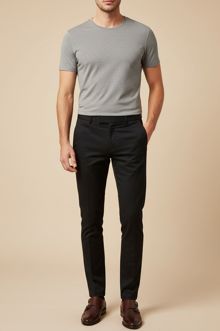 Pantalon Noir Coton Slim Habillé Homme - Gabardine
