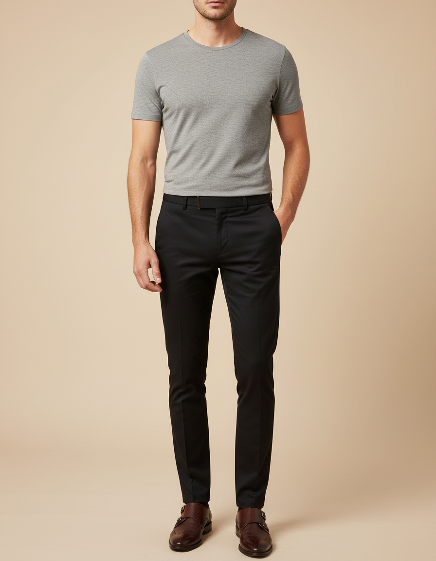 Pantalon Noir Coton Slim Habillé Homme - Gabardine