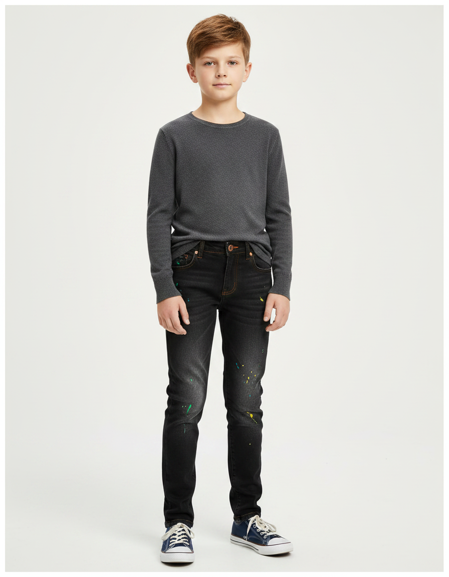 Pantalon Noir Slim Garçon Peinture Décontracté - Jean