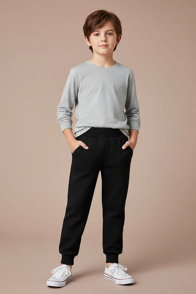 Pantalon Noir Jogging Sport Enfant Garçon Coton - Molleton