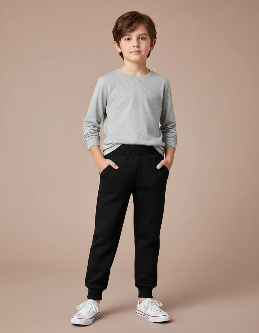 Pantalon Noir Jogging Sport Enfant Garçon Coton - Molleton