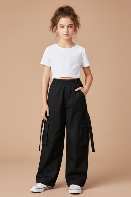 Pantalon Cargo Noir Fille - Gabardine