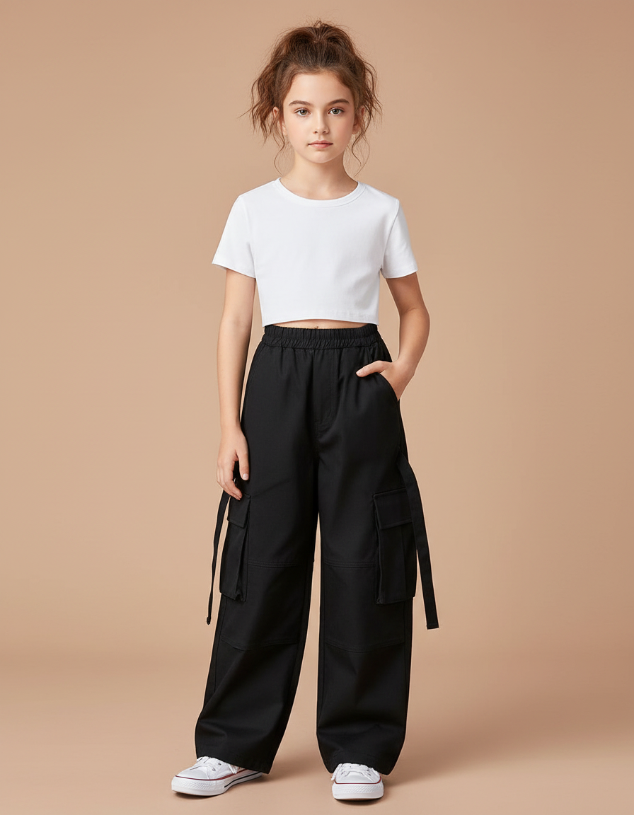 Pantalon Cargo Noir Fille - Gabardine