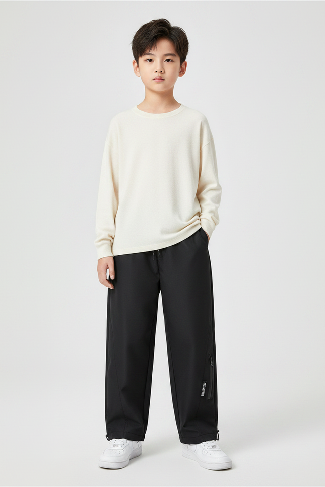 Pantalon Noir Garçon Ample Sport Décontracté - Polyester