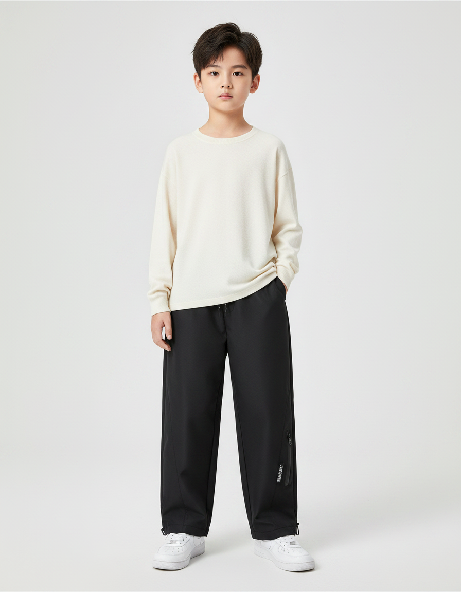Pantalon Noir Garçon Ample Sport Décontracté - Polyester