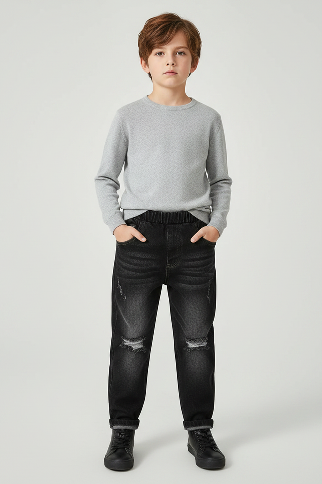 Pantalon Noir Déchiré Dégradé Denim Garçon - Jean