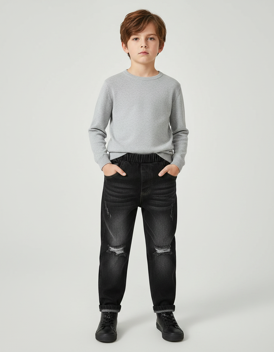 Pantalon Noir Déchiré Dégradé Denim Garçon - Jean