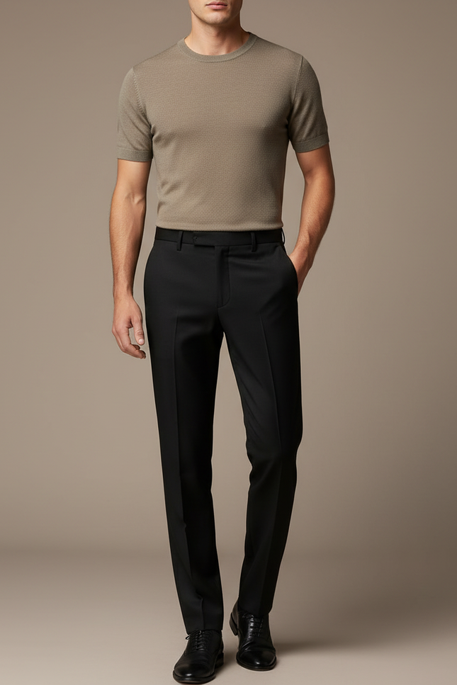 Pantalon Noir Homme Droit Élégant Business Habillé - Gabardine