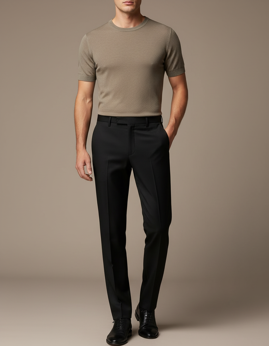 Pantalon Noir Homme Droit Élégant Business Habillé - Gabardine