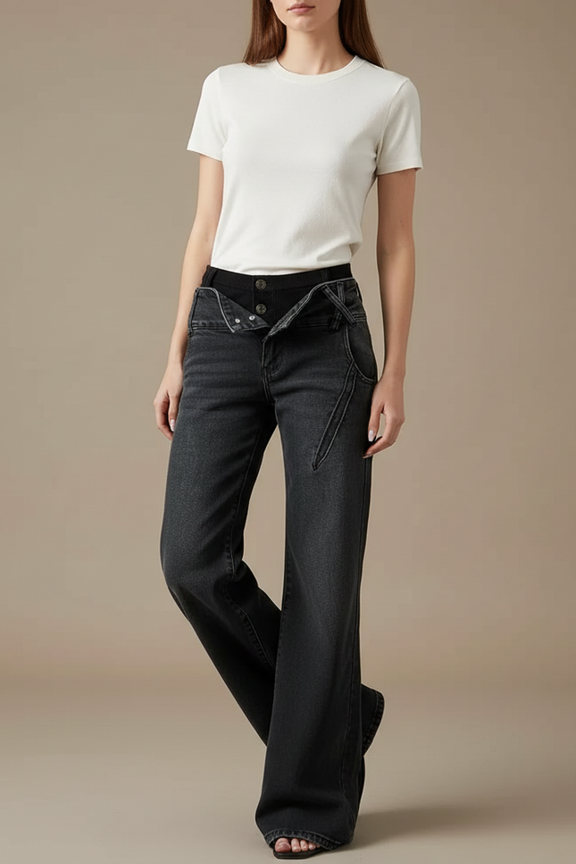 Pantalon Jean Noir Large Femme