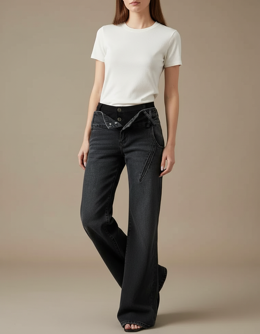 Pantalon Jean Noir Large Femme