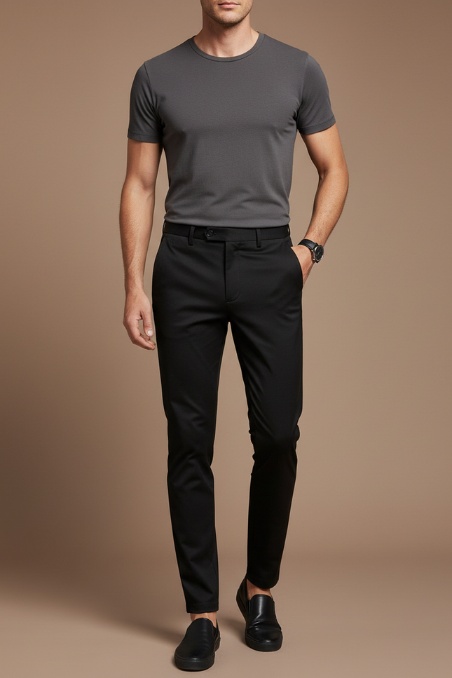 Pantalon Noir Slim Élégant Décontracté Homme - Gabardine