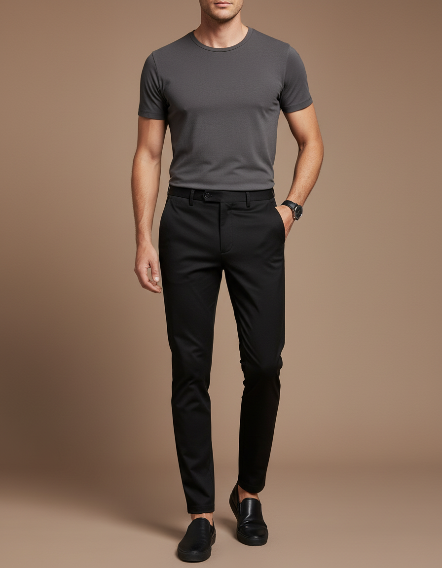 Pantalon Noir Slim Élégant Décontracté Homme - Gabardine