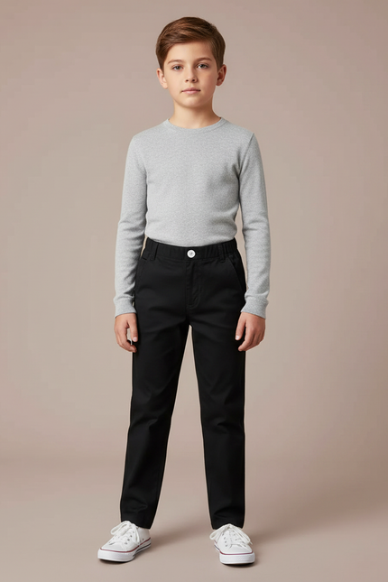Pantalon Noir Enfant Garçon Coton Décontracté Droit