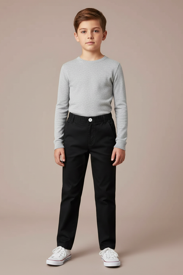 Pantalon Noir Enfant Garçon Coton Décontracté Droit