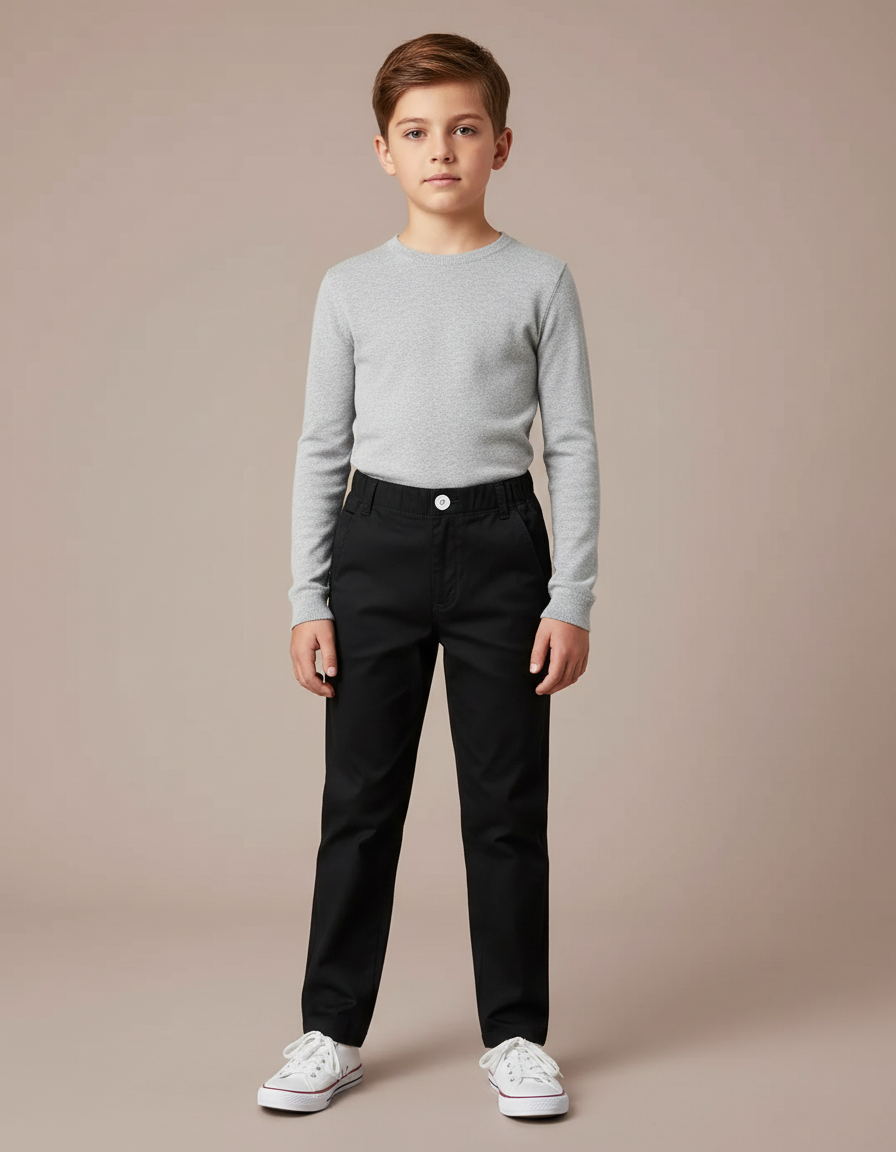 Pantalon Noir Enfant Garçon Coton Décontracté Droit