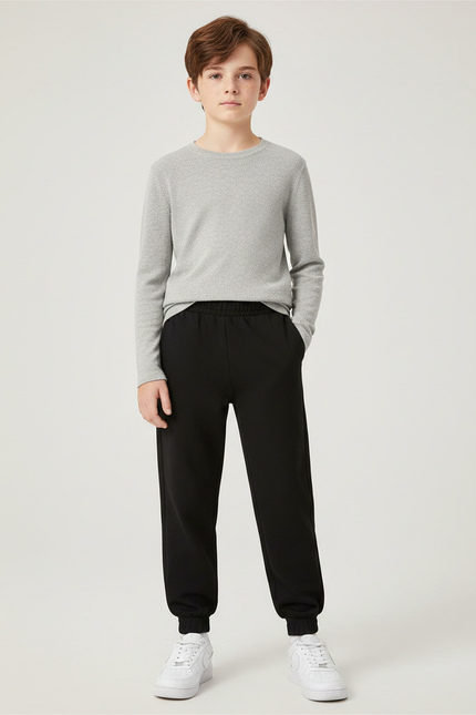Pantalon Noir Ample Sport Jogging Garçon - Molleton