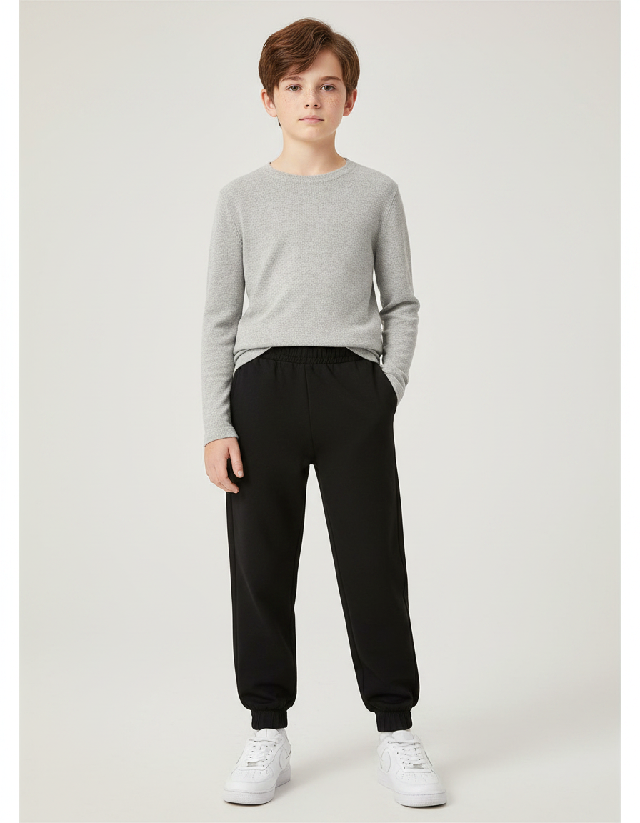 Pantalon Noir Ample Sport Jogging Garçon - Molleton