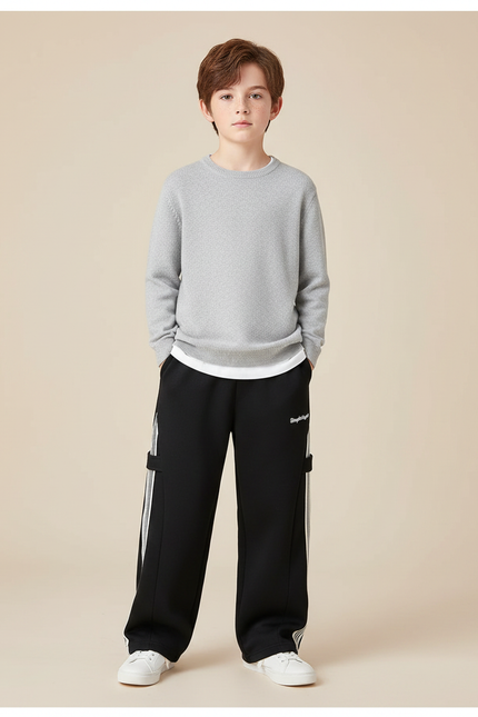 Pantalon Noir Ample Sport Décontracté Enfant Coton - Molleton