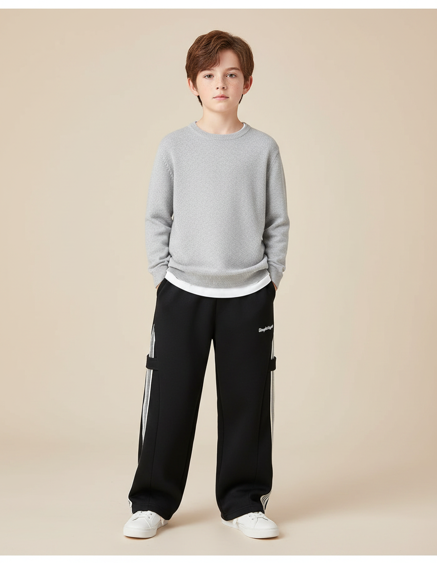 Pantalon Noir Ample Sport Décontracté Enfant Coton - Molleton