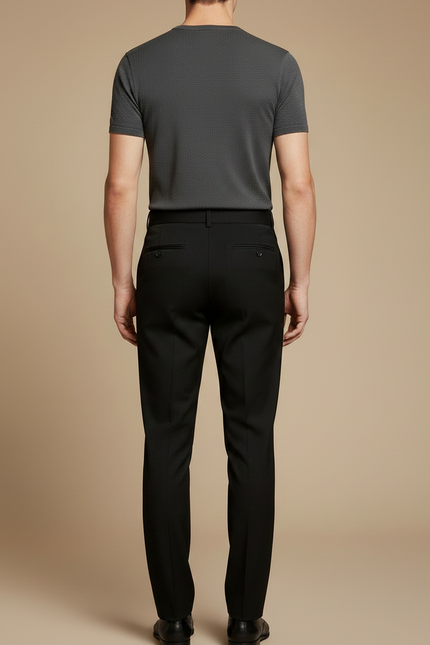 Pantalon Noir Plissé Élégant Droit Business Homme - Gabardine - vue 2