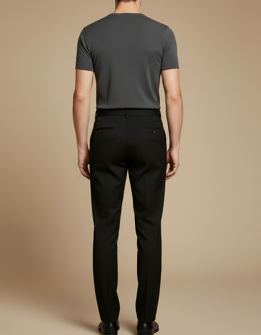 Pantalon Noir Plissé Élégant Droit Business Homme - Gabardine - vue 2