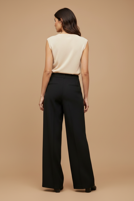 Pantalon Wide Leg Femme Noir - Polyester - vue 2